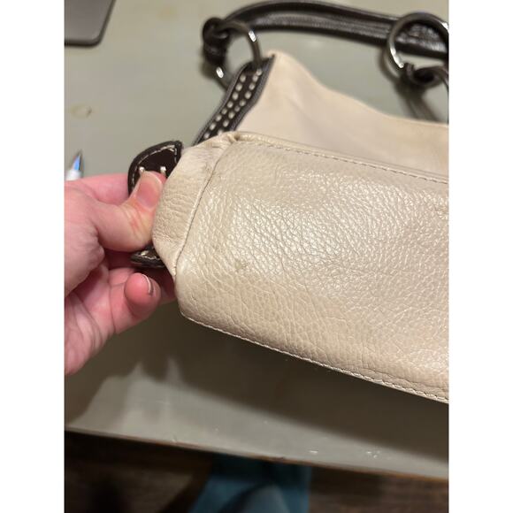 Vera Pelle Leather Cream and Brown Shoulder Bag Made in Italy - Picture 5 of 13